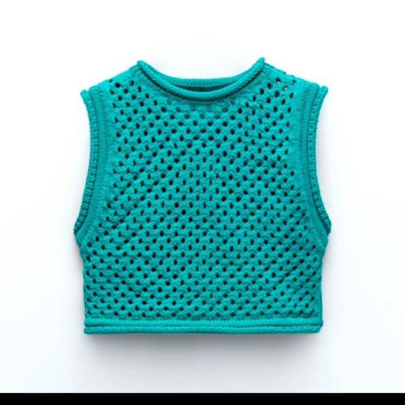New Zara Cropped Knitted Teal Vest Top - Picture 2 of 4
